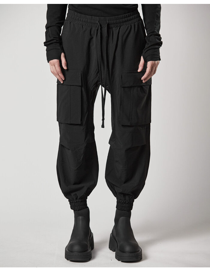 THOM KROM STRETCH NYLON RIP-STOP CARGO JOGGERS - BLACK