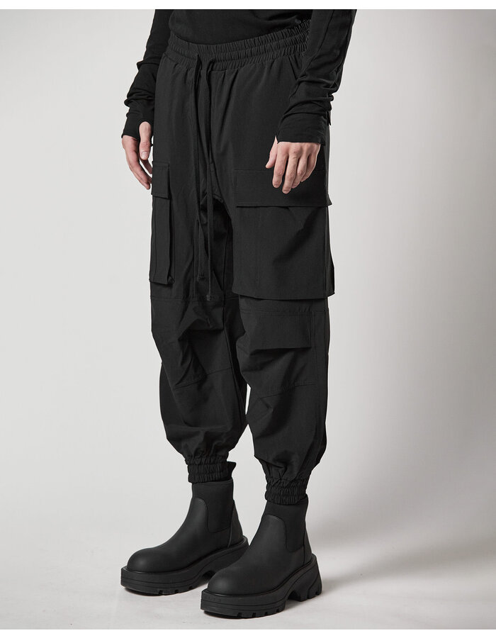 THOM KROM STRETCH NYLON RIP-STOP CARGO JOGGERS - BLACK
