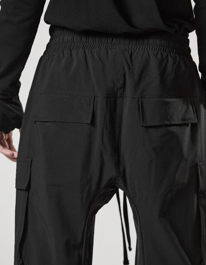 THOM KROM STRETCH NYLON RIP-STOP CARGO JOGGERS - BLACK