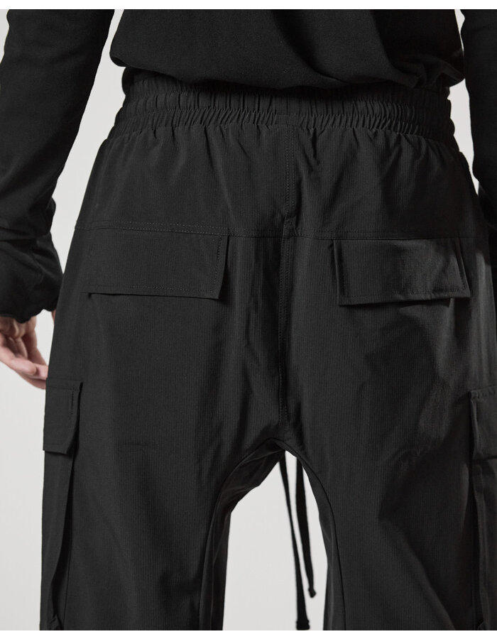 THOM KROM STRETCH NYLON RIP-STOP CARGO JOGGERS - BLACK