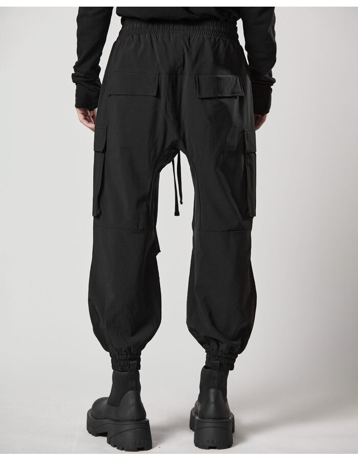 THOM KROM STRETCH NYLON RIP-STOP CARGO JOGGERS - BLACK