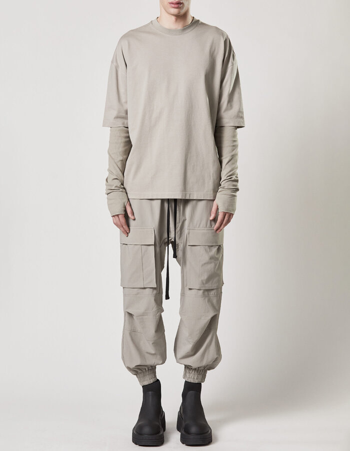 THOM KROM STRETCH NYLON RIP-STOP CARGO JOGGERS - MOONBEAM