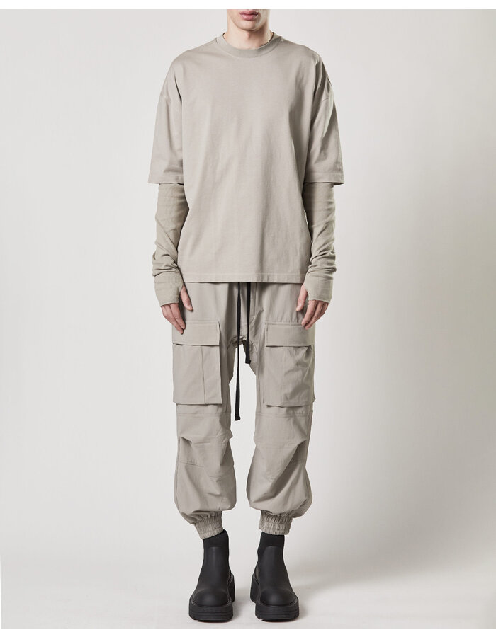 THOM KROM STRETCH NYLON RIP-STOP CARGO JOGGERS - MOONBEAM