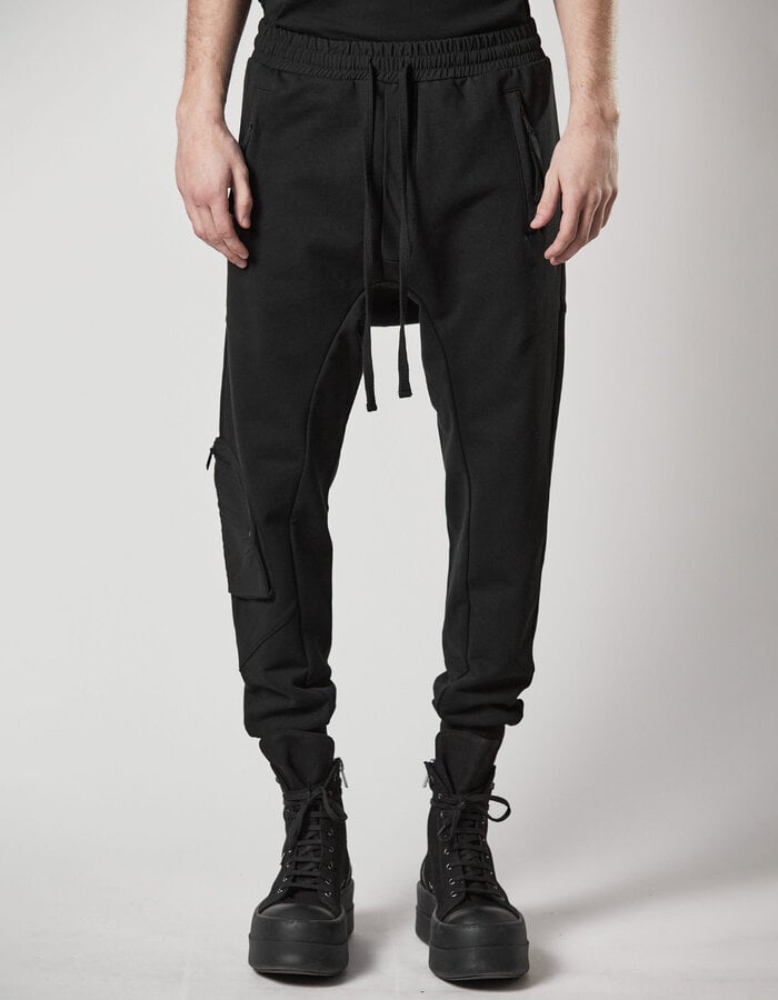 THOM KROM COTTON JOGGER WITH RIP-STOP NYLON 3D POCKET - BLACK