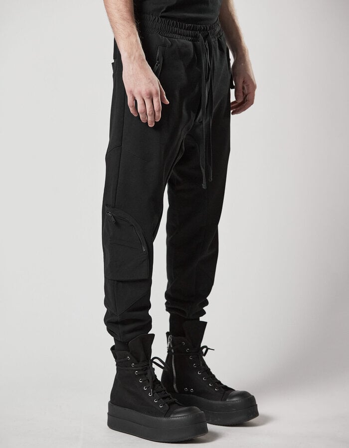 THOM KROM COTTON JOGGER WITH RIP-STOP NYLON 3D POCKET - BLACK