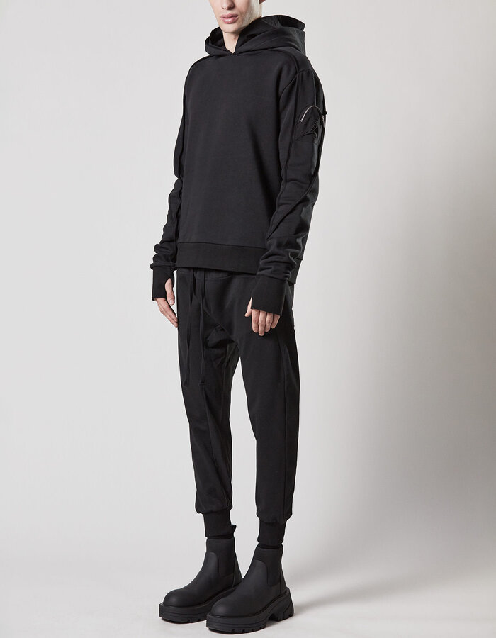 THOM KROM RIP-STOP NYLON PANELED STRETCH COTTON JOGGER - BLACK