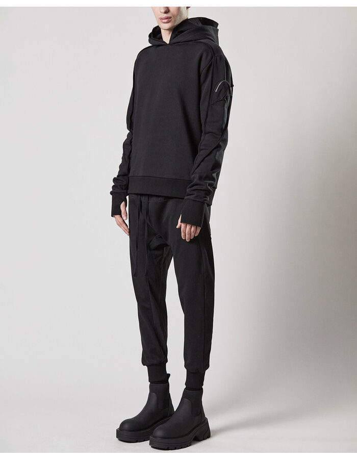 THOM KROM RIP-STOP NYLON PANELED STRETCH COTTON JOGGER - BLACK