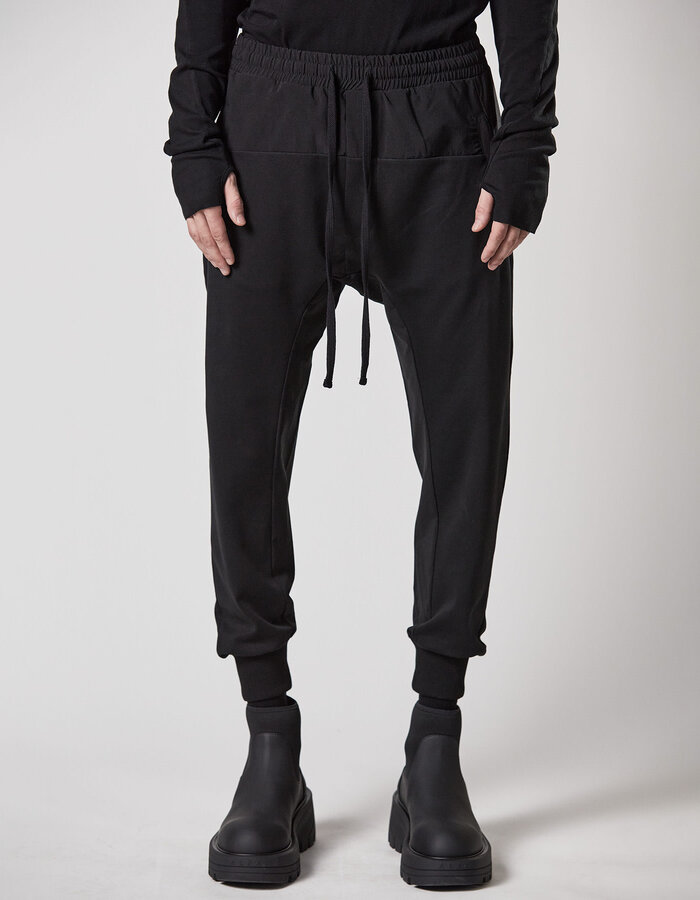 THOM KROM RIP-STOP NYLON PANELED STRETCH COTTON JOGGER - BLACK