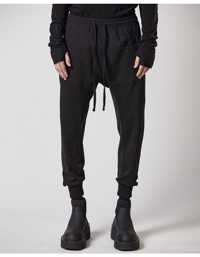 THOM KROM RIP-STOP NYLON PANELED STRETCH COTTON JOGGER - BLACK