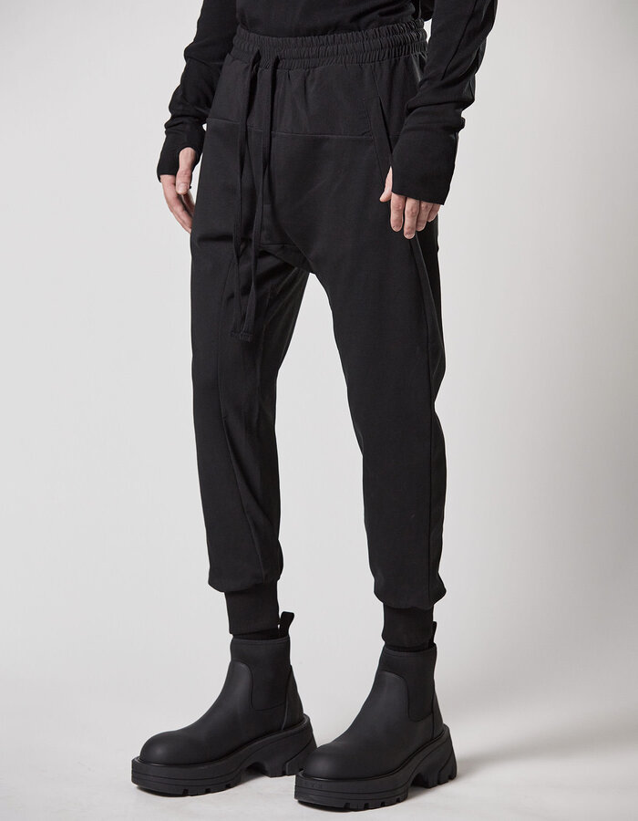 THOM KROM RIP-STOP NYLON PANELED STRETCH COTTON JOGGER - BLACK
