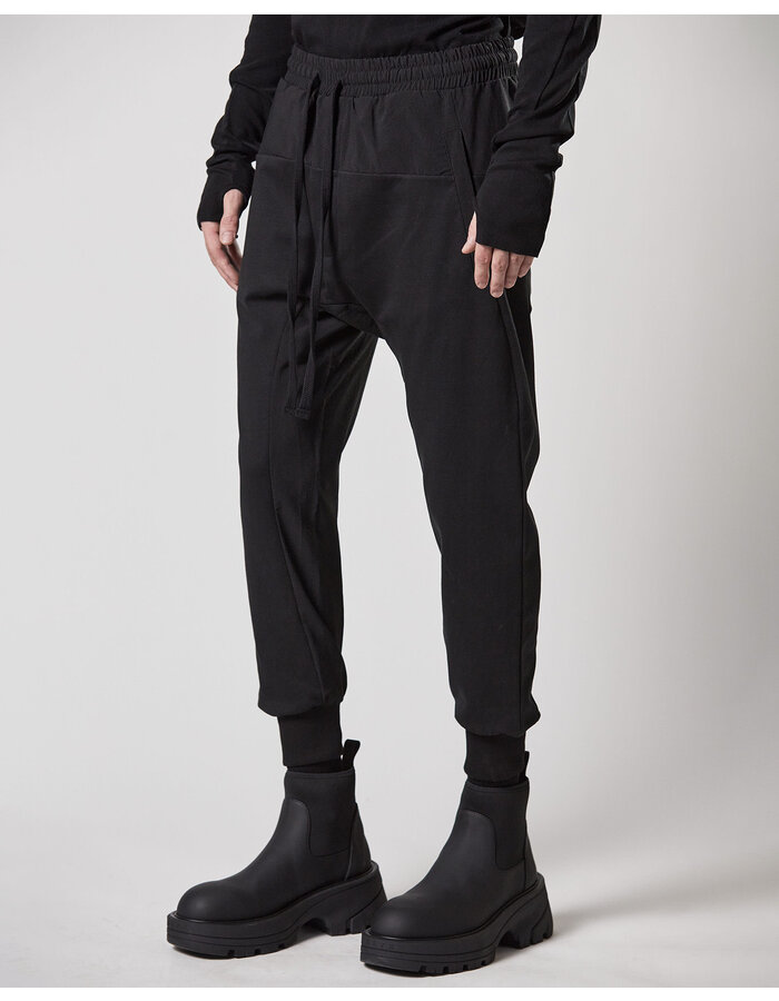 THOM KROM RIP-STOP NYLON PANELED STRETCH COTTON JOGGER - BLACK
