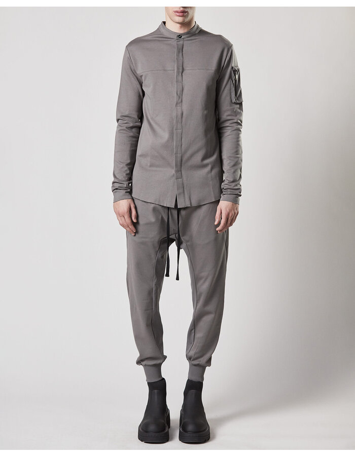 THOM KROM RIP-STOP NYLON PANELED STRETCH COTTON JOGGER - ASH GREY