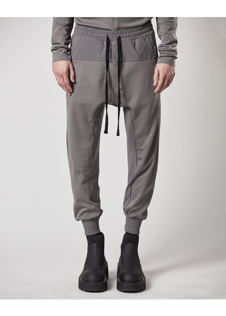 THOM KROM RIP-STOP NYLON PANELED STRETCH COTTON JOGGER - ASH GREY