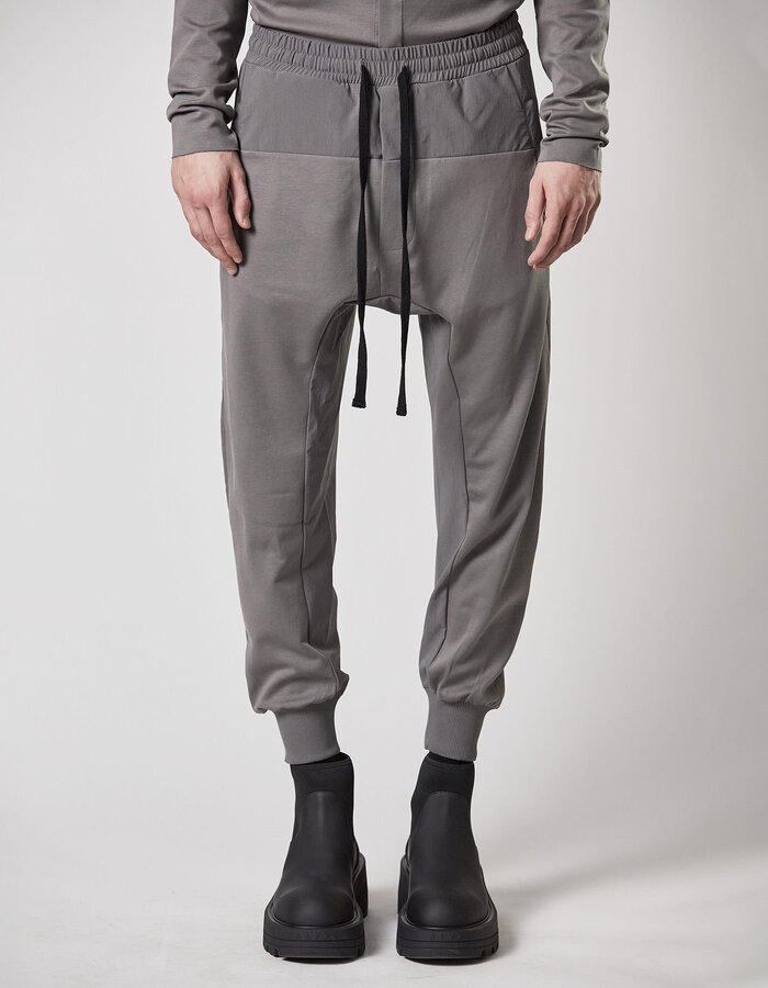 THOM KROM RIP-STOP NYLON PANELED STRETCH COTTON JOGGER - ASH GREY
