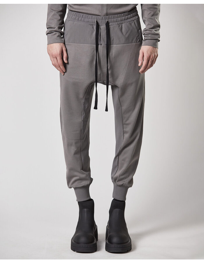THOM KROM RIP-STOP NYLON PANELED STRETCH COTTON JOGGER - ASH GREY