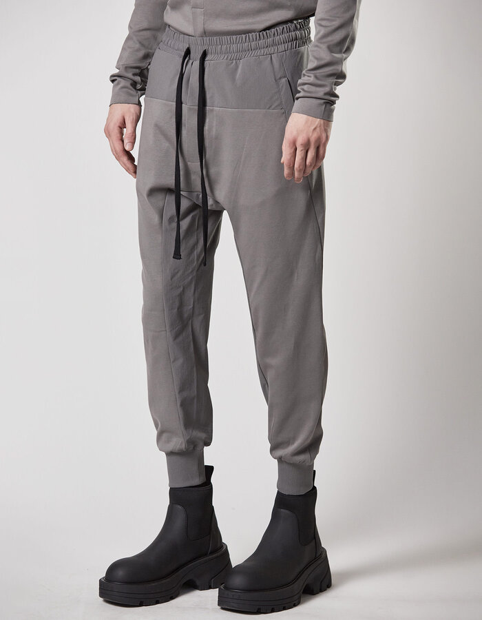 THOM KROM RIP-STOP NYLON PANELED STRETCH COTTON JOGGER - ASH GREY