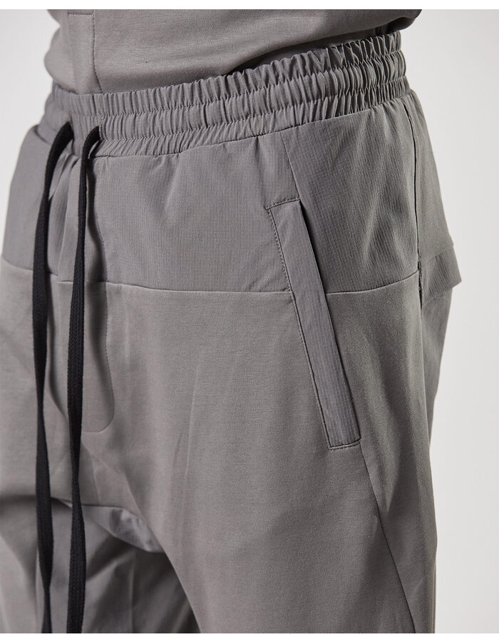 THOM KROM RIP-STOP NYLON PANELED STRETCH COTTON JOGGER - ASH GREY