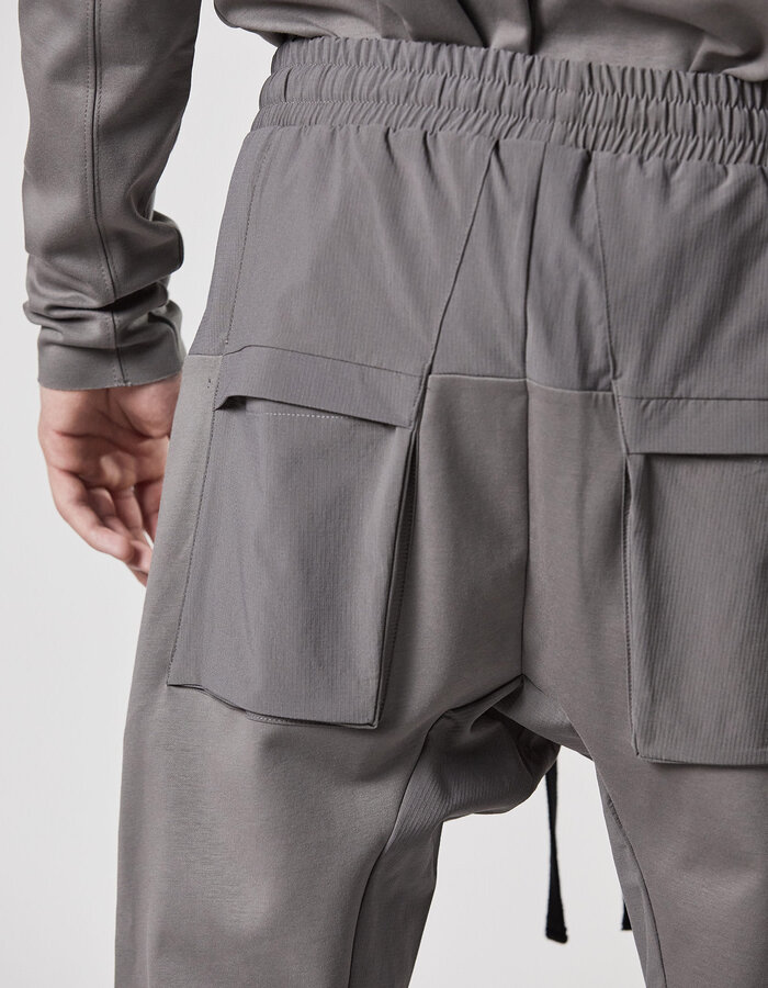 THOM KROM RIP-STOP NYLON PANELED STRETCH COTTON JOGGER - ASH GREY