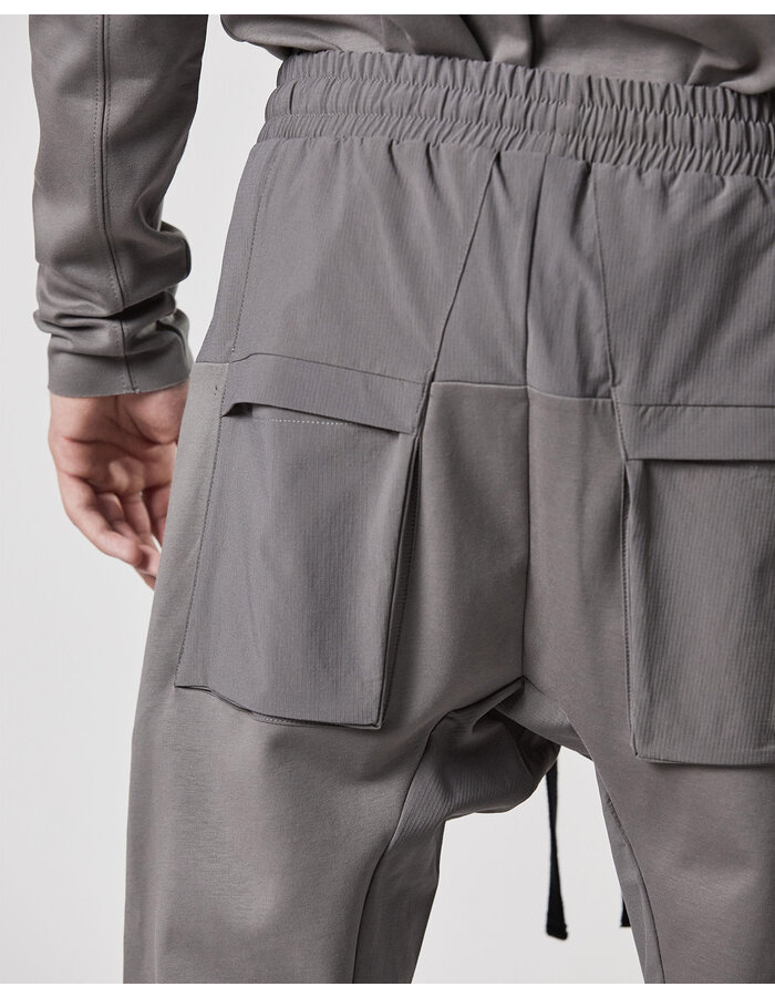 THOM KROM RIP-STOP NYLON PANELED STRETCH COTTON JOGGER - ASH GREY