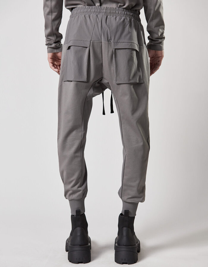 THOM KROM RIP-STOP NYLON PANELED STRETCH COTTON JOGGER - ASH GREY