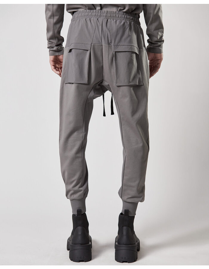 THOM KROM RIP-STOP NYLON PANELED STRETCH COTTON JOGGER - ASH GREY
