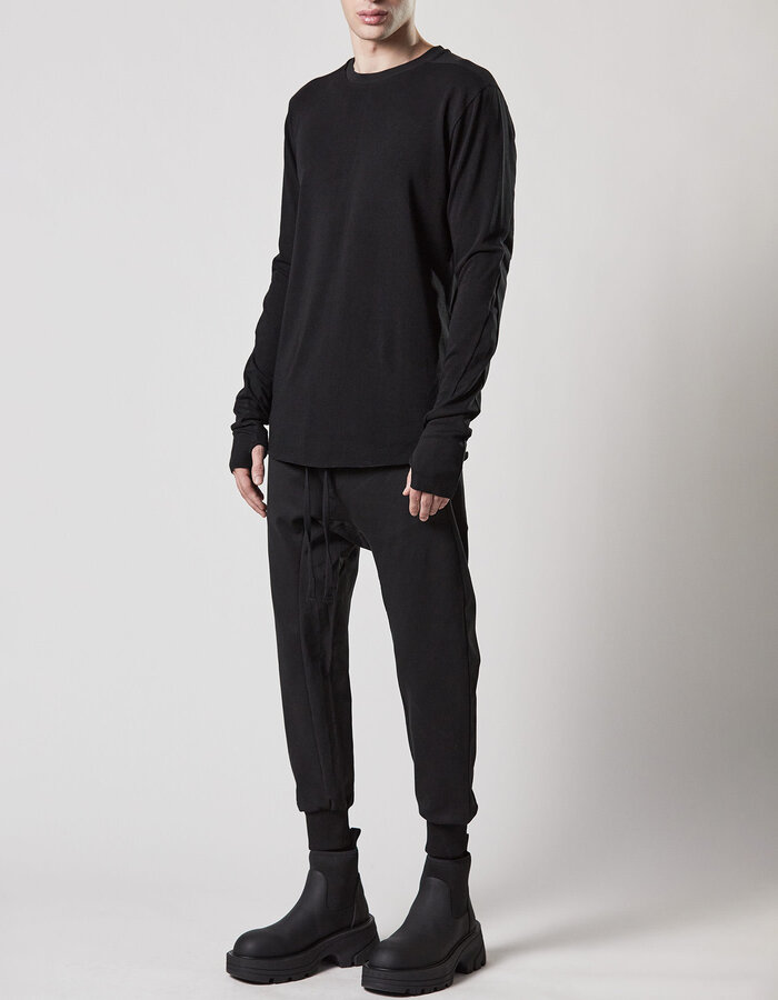 THOM KROM COTTON MODAL FITTED LONGSLEEVE WITH RIB INSERTS - BLACK