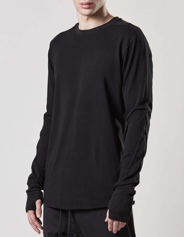 THOM KROM COTTON MODAL FITTED LONGSLEEVE WITH RIB INSERTS - BLACK