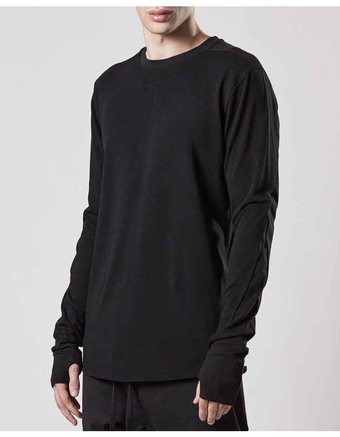 THOM KROM COTTON MODAL FITTED LONGSLEEVE WITH RIB INSERTS - BLACK