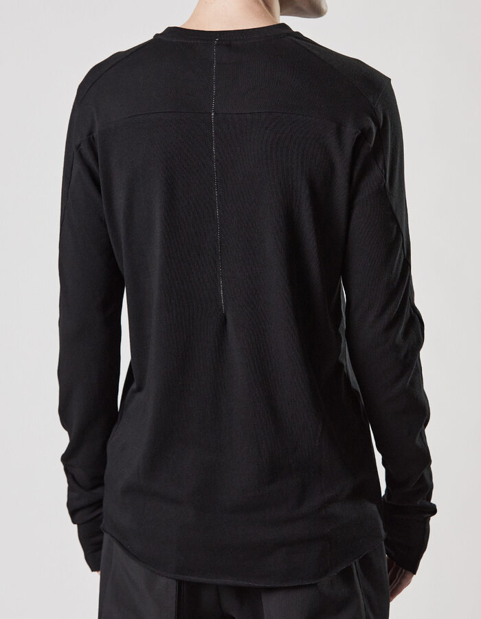 THOM KROM COTTON MODAL FITTED LONGSLEEVE WITH RIB INSERTS - BLACK