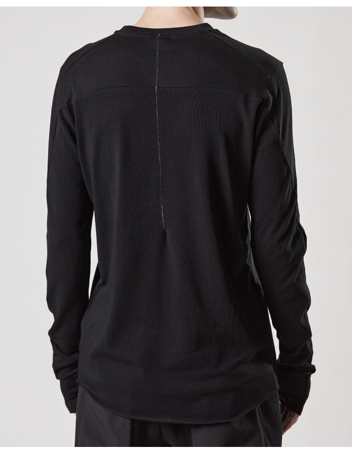 THOM KROM COTTON MODAL FITTED LONGSLEEVE WITH RIB INSERTS - BLACK