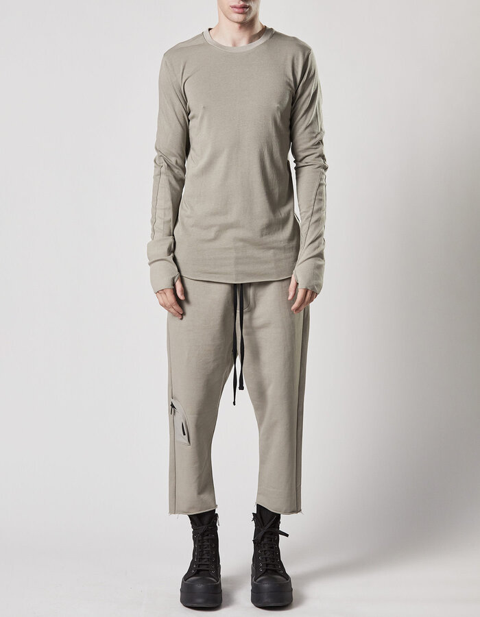 THOM KROM COTTON MODAL FITTED LONGSLEEVE WITH RIB INSERTS - MOONBEAM