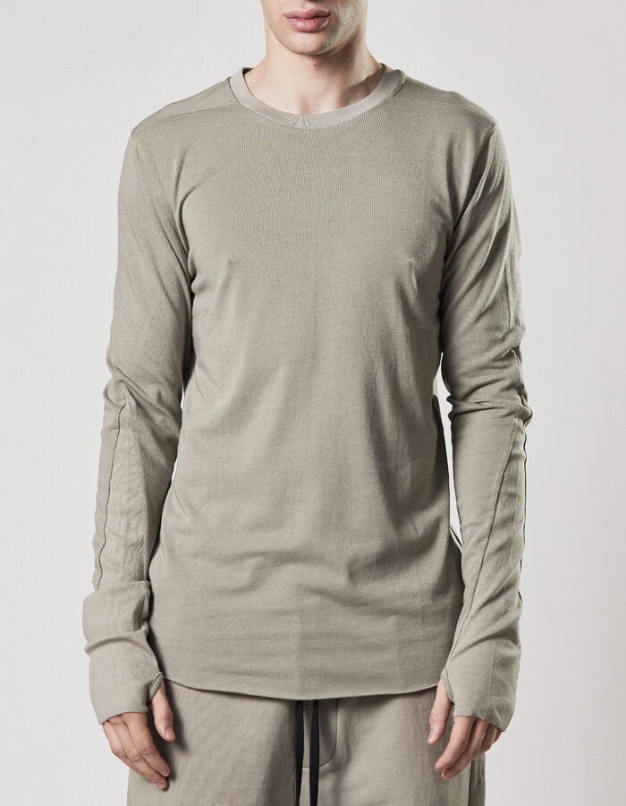 THOM KROM COTTON MODAL FITTED LONGSLEEVE WITH RIB INSERTS - MOONBEAM