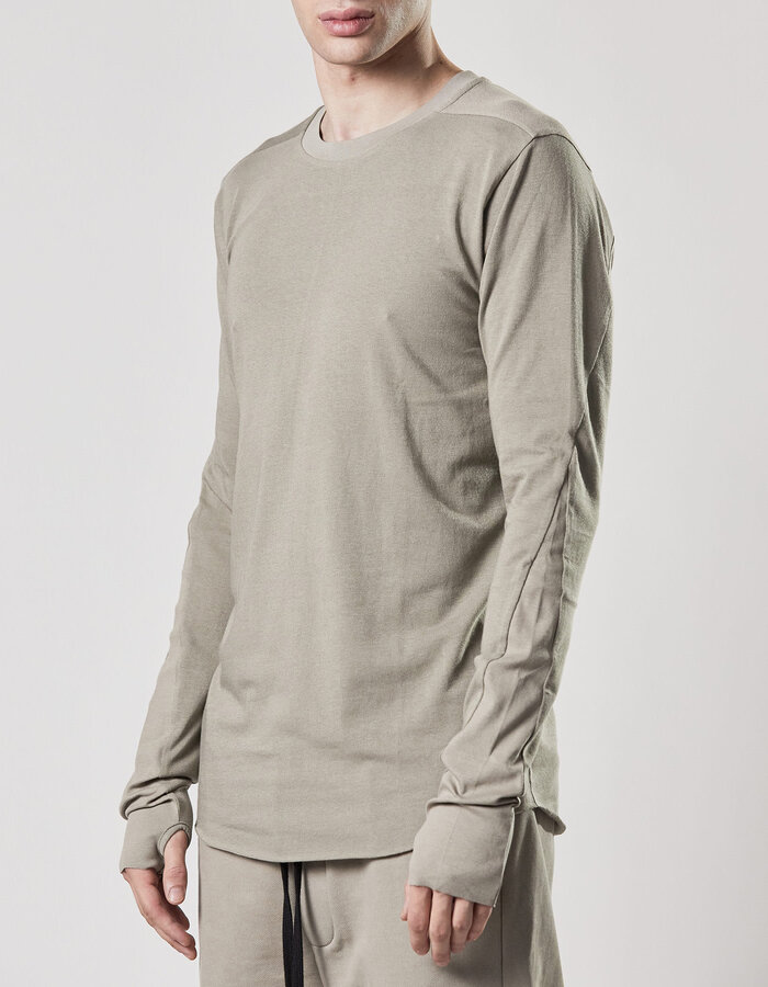 THOM KROM COTTON MODAL FITTED LONGSLEEVE WITH RIB INSERTS - MOONBEAM