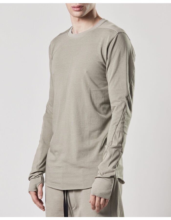THOM KROM COTTON MODAL FITTED LONGSLEEVE WITH RIB INSERTS - MOONBEAM
