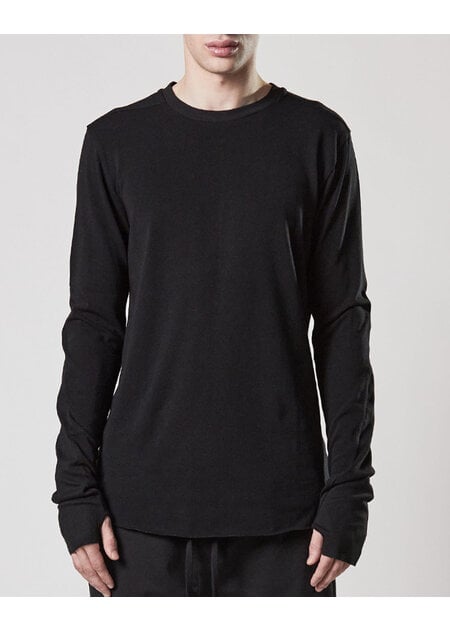 THOM KROM COTTON MODAL FITTED LONGSLEEVE WITH RIB INSERTS - BLACK