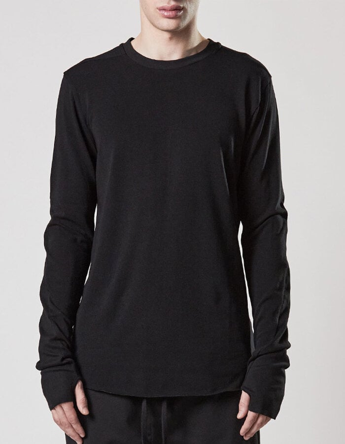 THOM KROM COTTON MODAL FITTED LONGSLEEVE WITH RIB INSERTS - BLACK