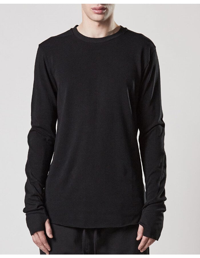 THOM KROM COTTON MODAL FITTED LONGSLEEVE WITH RIB INSERTS - BLACK