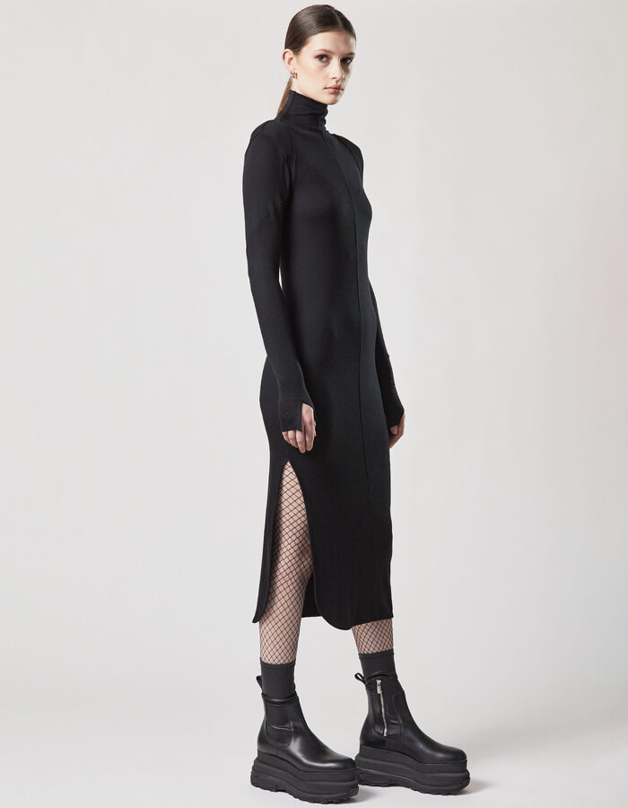 THOM KROM STRETCH VISCOSE RIBBED HIGH NECK DRESS