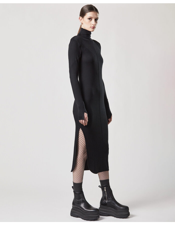 THOM KROM STRETCH VISCOSE RIBBED HIGH NECK DRESS