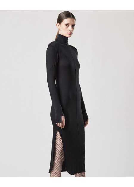 THOM KROM STRETCH VISCOSE RIBBED HIGH NECK DRESS