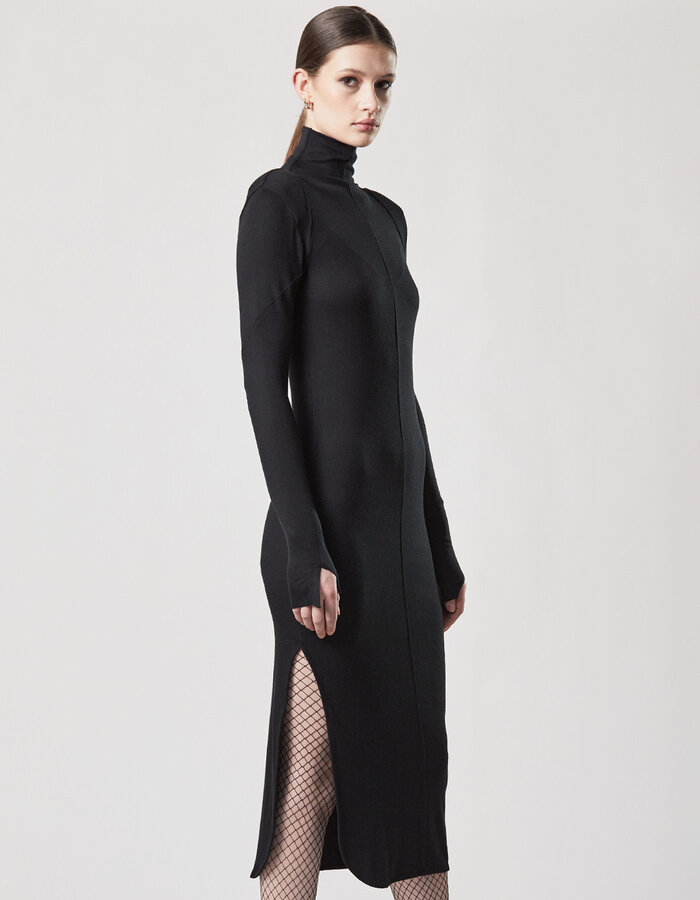 THOM KROM STRETCH VISCOSE RIBBED HIGH NECK DRESS