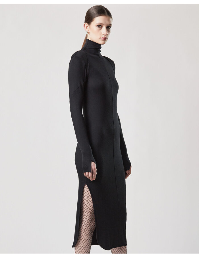 THOM KROM STRETCH VISCOSE RIBBED HIGH NECK DRESS