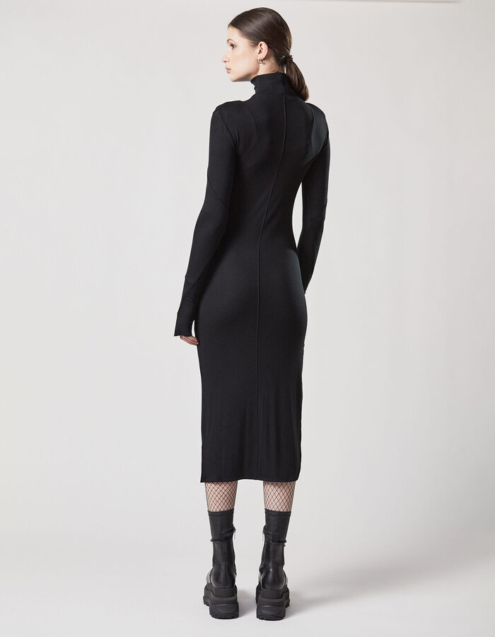 THOM KROM STRETCH VISCOSE RIBBED HIGH NECK DRESS