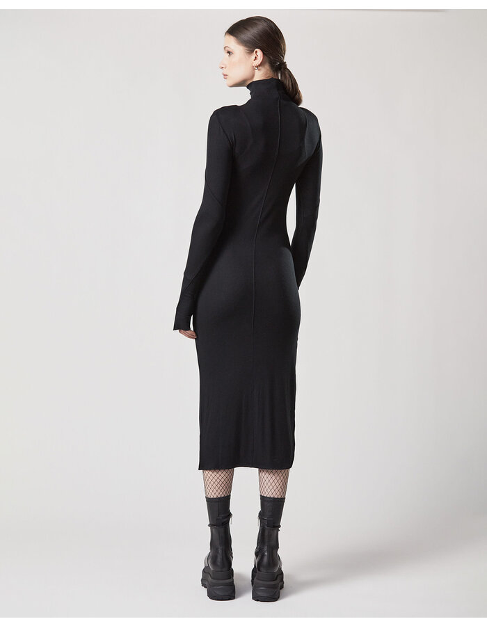 THOM KROM STRETCH VISCOSE RIBBED HIGH NECK DRESS