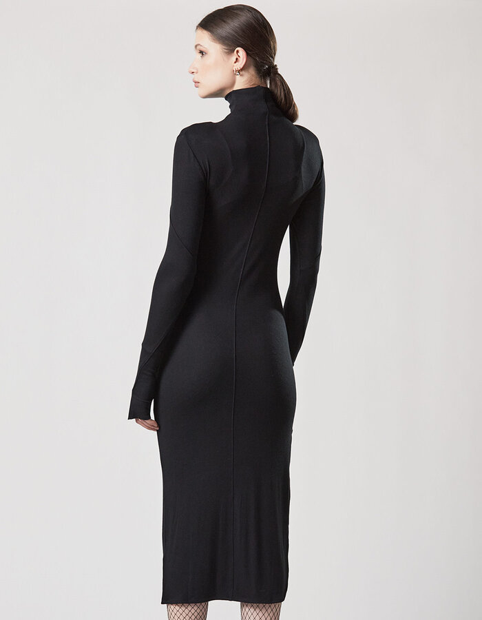 THOM KROM STRETCH VISCOSE RIBBED HIGH NECK DRESS