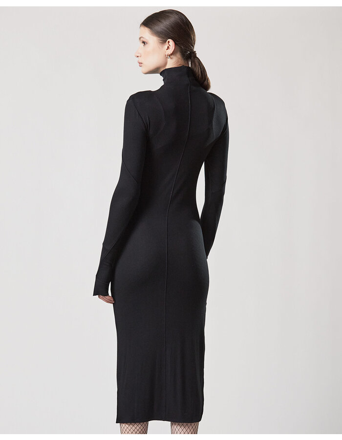 THOM KROM STRETCH VISCOSE RIBBED HIGH NECK DRESS