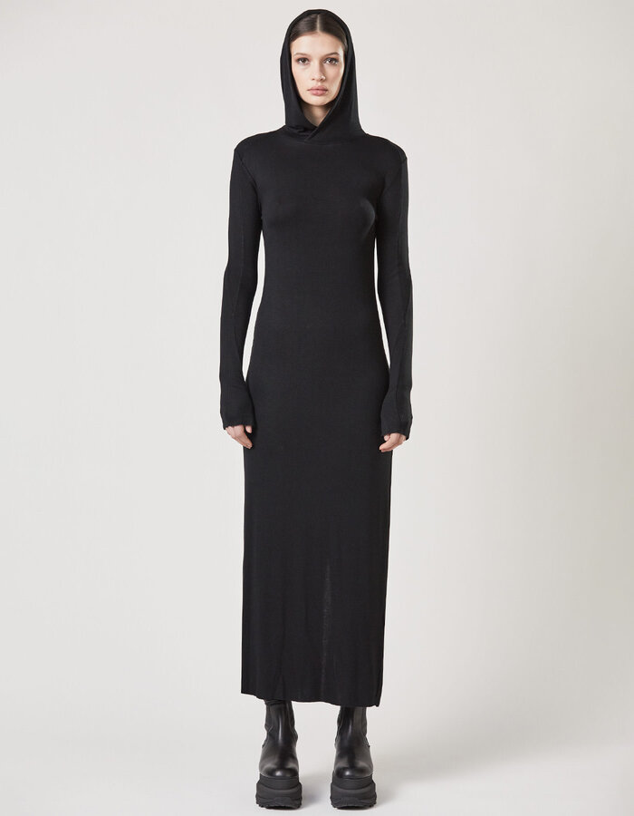 THOM KROM STRETCH VISCOSE RIBBED HOODED DRESS
