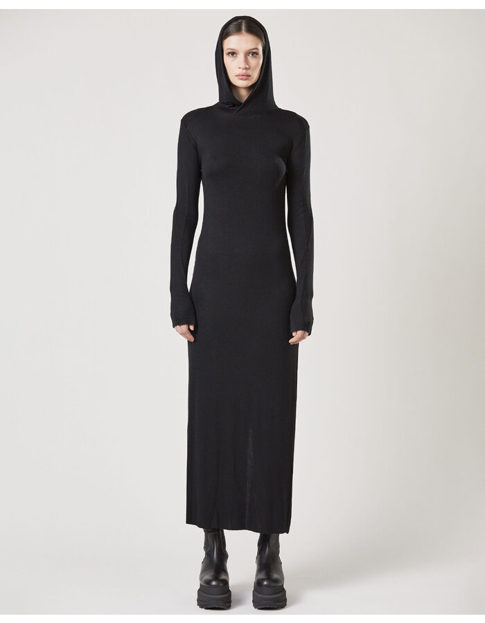 THOM KROM STRETCH VISCOSE RIBBED HOODED DRESS