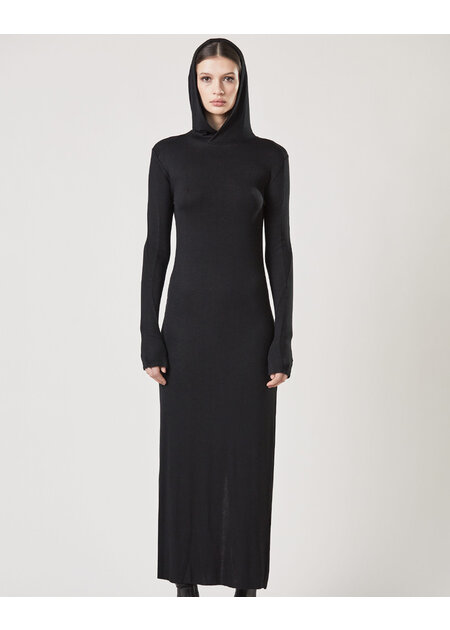THOM KROM STRETCH VISCOSE RIBBED HOODED DRESS