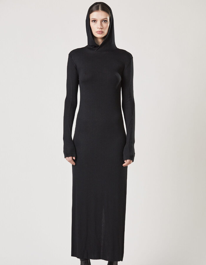 THOM KROM STRETCH VISCOSE RIBBED HOODED DRESS